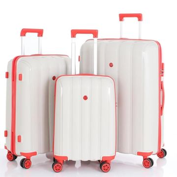 MÇS 3lü Set Kırılmaz Silikon Seyahat Valizi Bavulu V305 Kemik Kırmızı