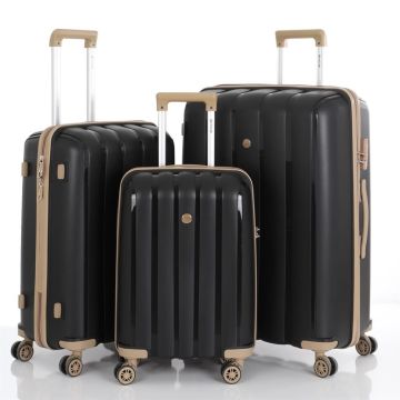 MÇS 3lü Set Kırılmaz Silikon Seyahat Valizi Bavulu V305 Siyah Şampanya Valiz Seti