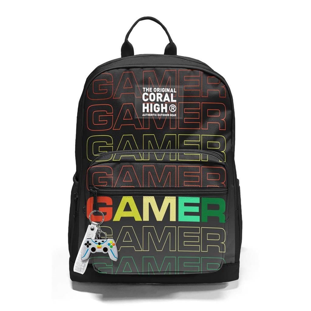 Coral High Gri Gamer Desenli Büyük Boy Okul Sırt Çantası 23640