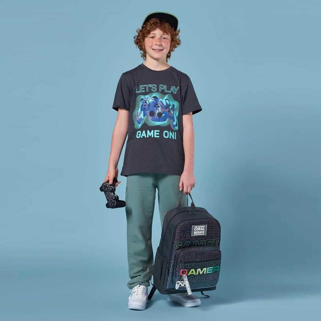 Coral High Gri Gamer Desenli Büyük Boy Okul Sırt Çantası 23640