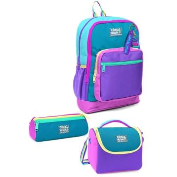 Coral High Desenli Okul Çantası Beslenme Kalemlik 3lü Set 23759