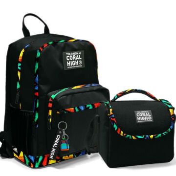 Coral High 2li Set Grafiti Desenli Okul Çantası Beslenme 23633