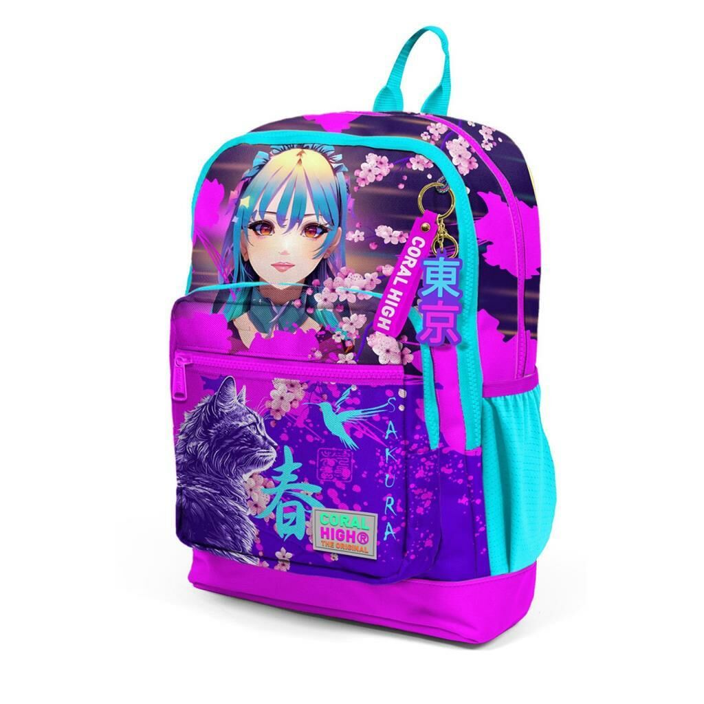 Coral High Anime Kedi Desenli Büyük Boy Okul Sırt Çantası 23753