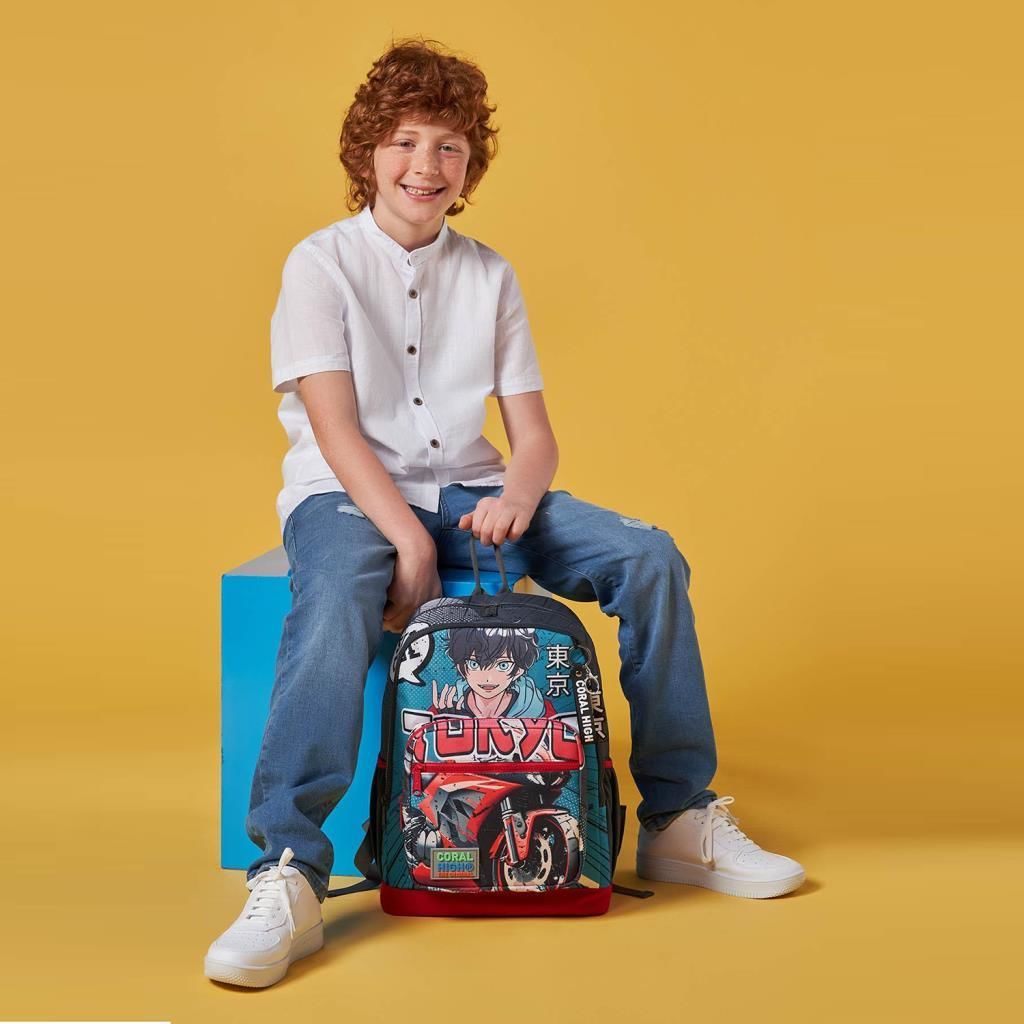 Coral High Motorsiklet Desenli Büyük Boy Okul Sırt Çantası 23764