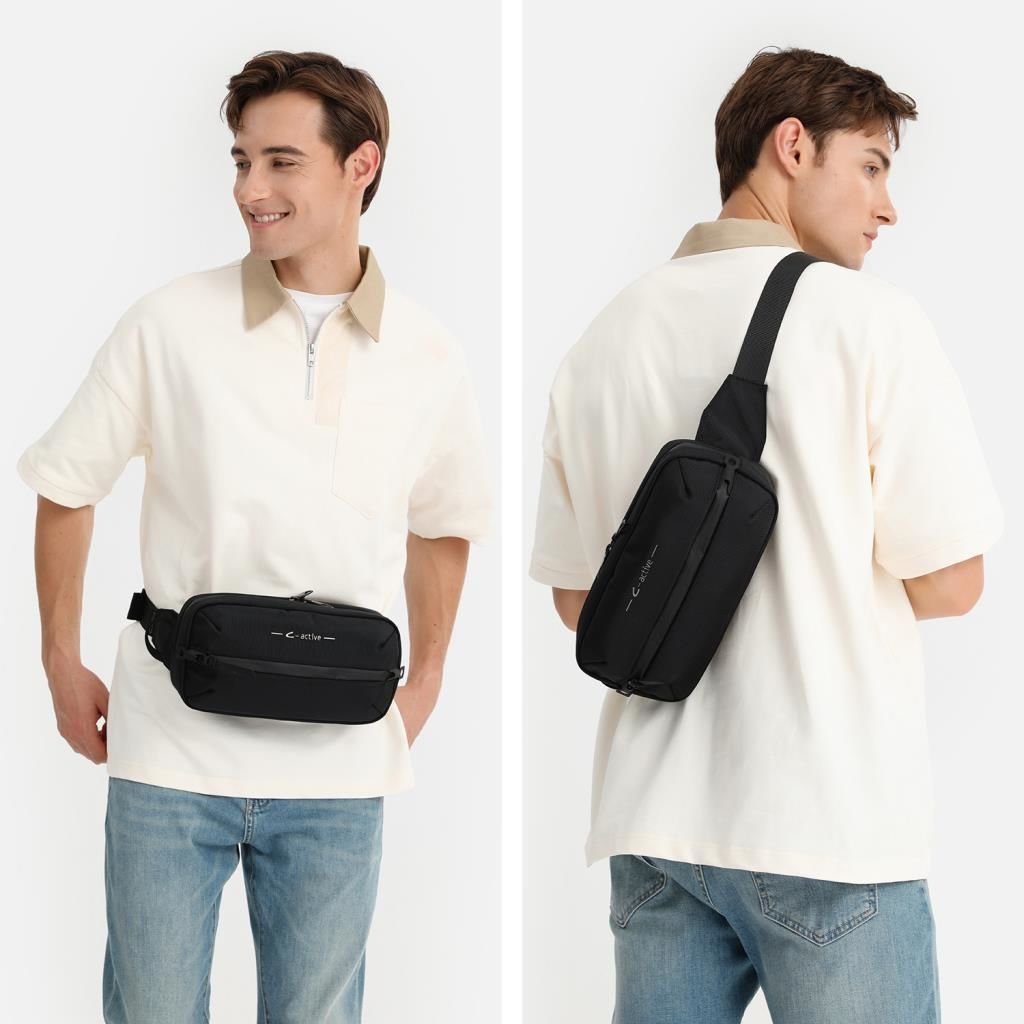 C-Active Erkek Bodybag Bel Çantası Orta Boy Oxford Kumaş 8676 Gri