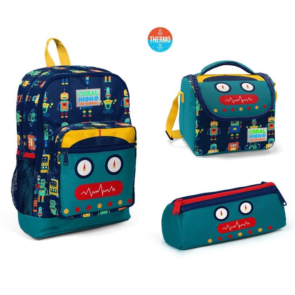 Coral High Desenli Okul Çantası Beslenme Kalemlik 3lü Set 23472