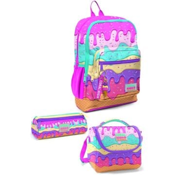 Coral High Desenli Okul Çantası Beslenme Kalemlik 3lü Set 23731