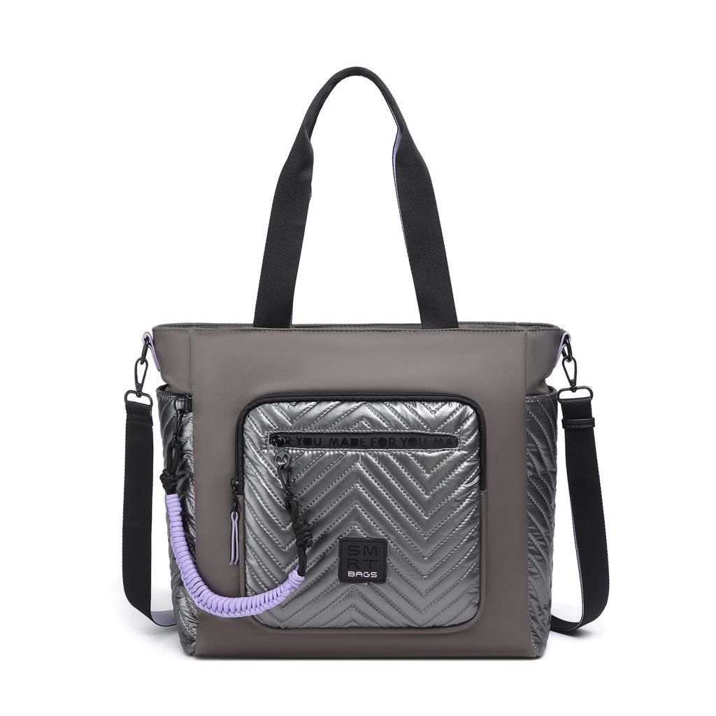 Smart Bags Parlak Kumaş Çapraz Askılı Kadın Omuz Çantası 3246 Gri/Lila