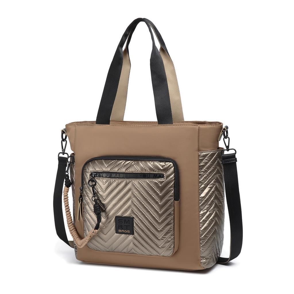 Smart Bags Parlak Kumaş Çapraz Askılı Kadın Omuz Çantası 3246 Taba