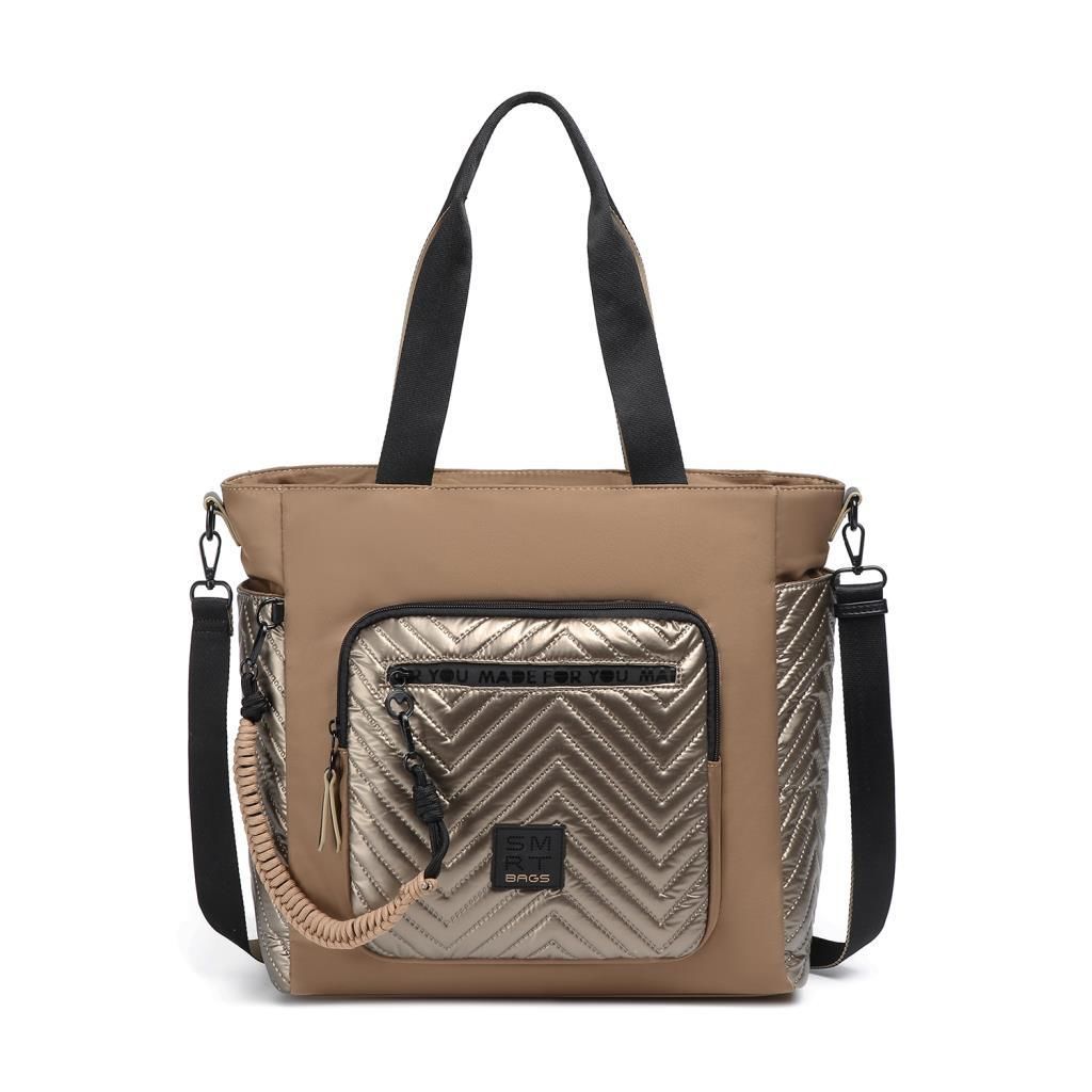 Smart Bags Parlak Kumaş Çapraz Askılı Kadın Omuz Çantası 3246 Taba