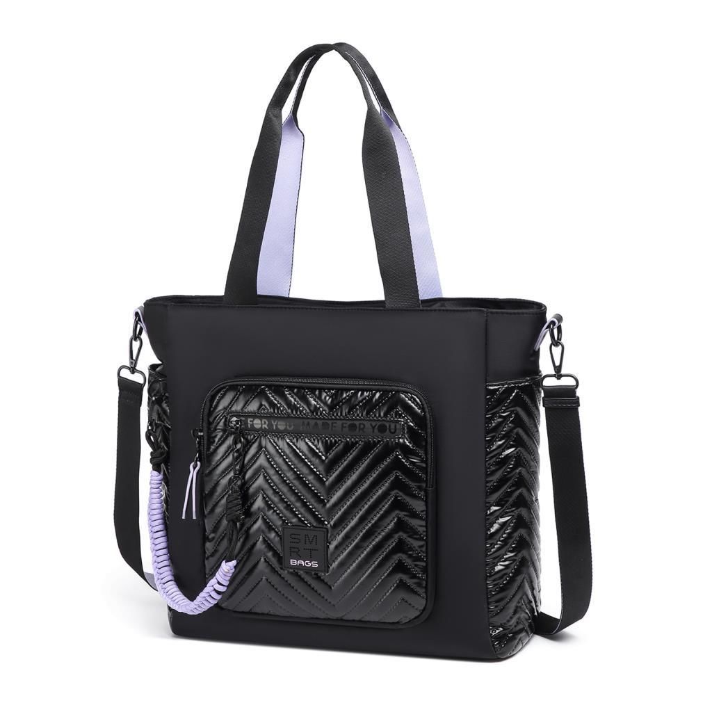 Smart Bags Parlak Kumaş Çapraz Askılı Kadın Omuz Çantası 3246 Siyah/Lila