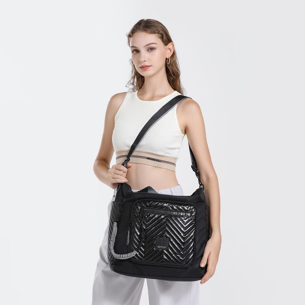 Smart Bags Parlak Kumaş Çapraz Askılı Kadın Omuz Çantası 3246 Siyah/Lila
