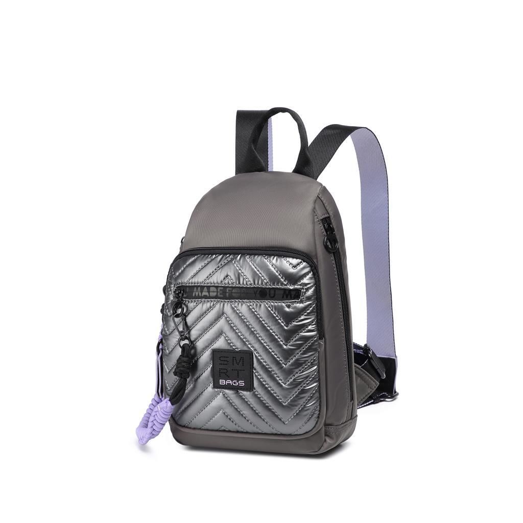 Smart Bags Parlak Kumaş Küçük Boy Askılı Kadın Sırt Çantası 3247 Gri/Lila