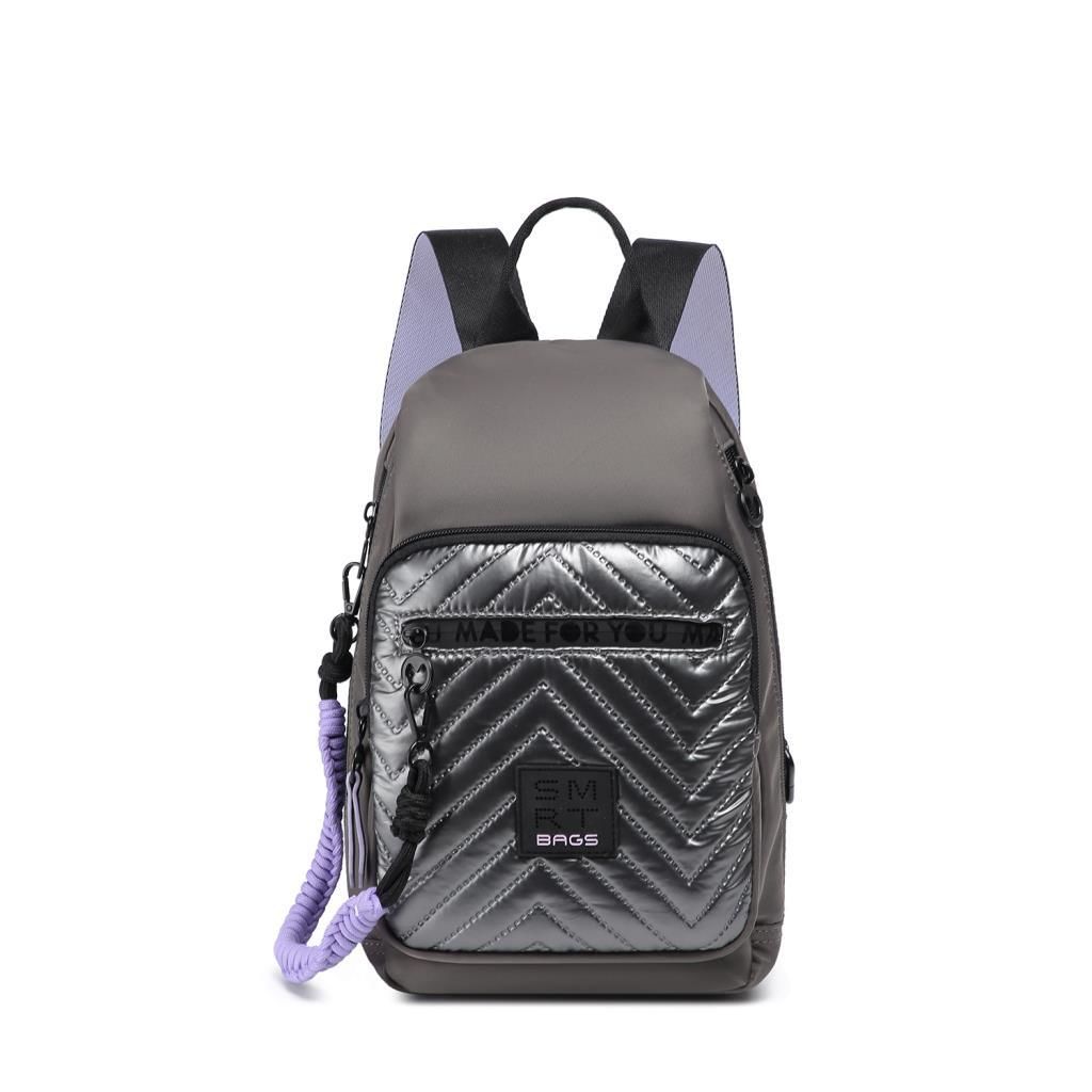 Smart Bags Parlak Kumaş Küçük Boy Askılı Kadın Sırt Çantası 3247 Gri/Lila