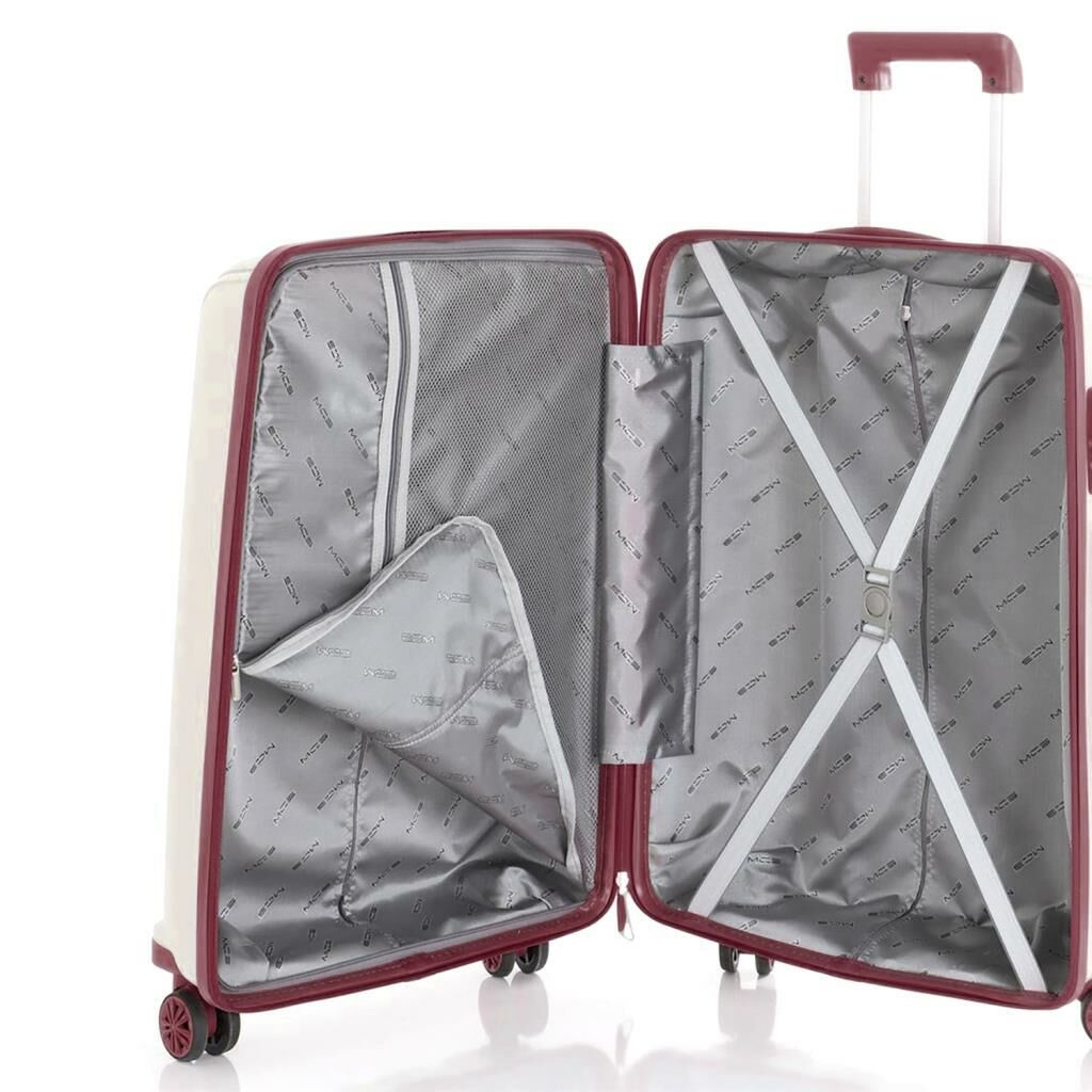 MÇS Bavul Büyük ve Kabin 2li Set Kırılmaz Silikon Valiz V305 Kemik/KPudra
