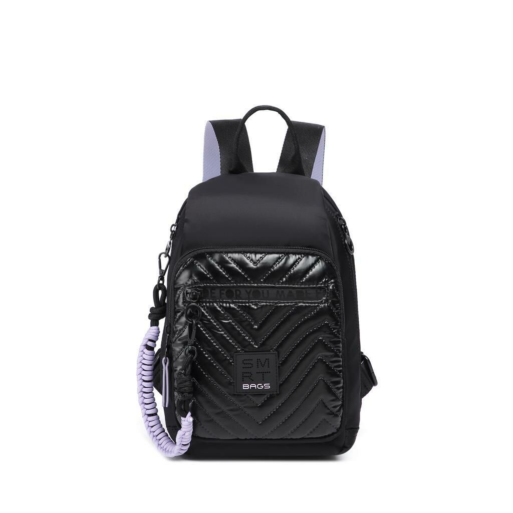 Smart Bags Parlak Kumaş Küçük Boy Askılı Kadın Sırt Çantası 3247 Siyah/Lila