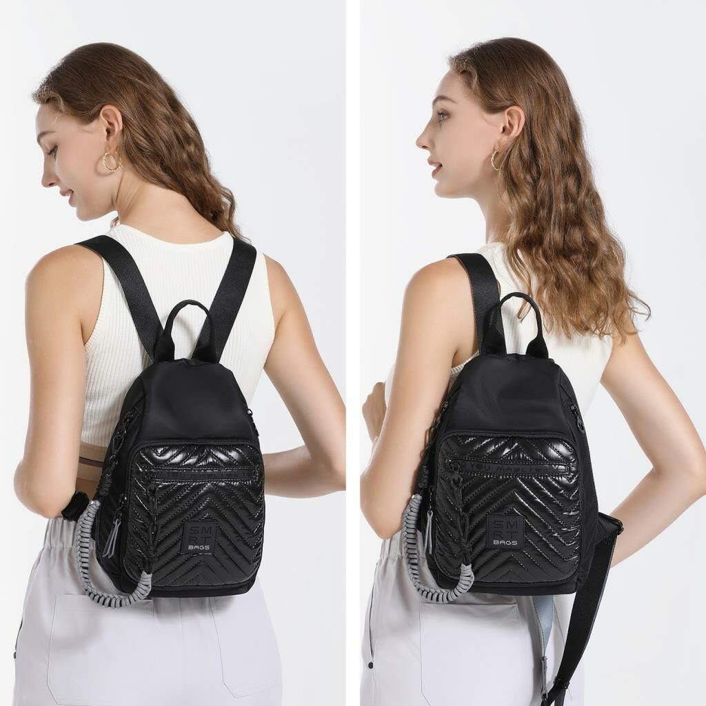 Smart Bags Parlak Kumaş Küçük Boy Askılı Kadın Sırt Çantası 3247 Siyah/Lila
