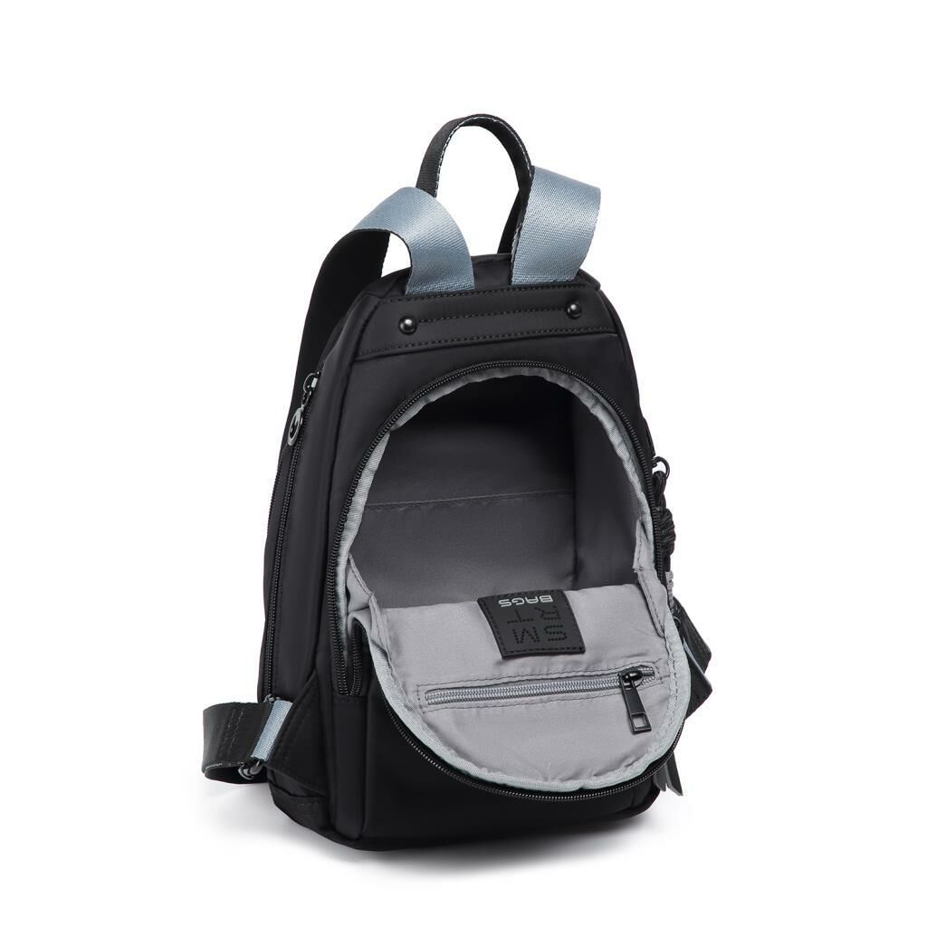 Smart Bags Parlak Kumaş Küçük Boy Askılı Kadın Sırt Çantası 3247 Siyah/Lila