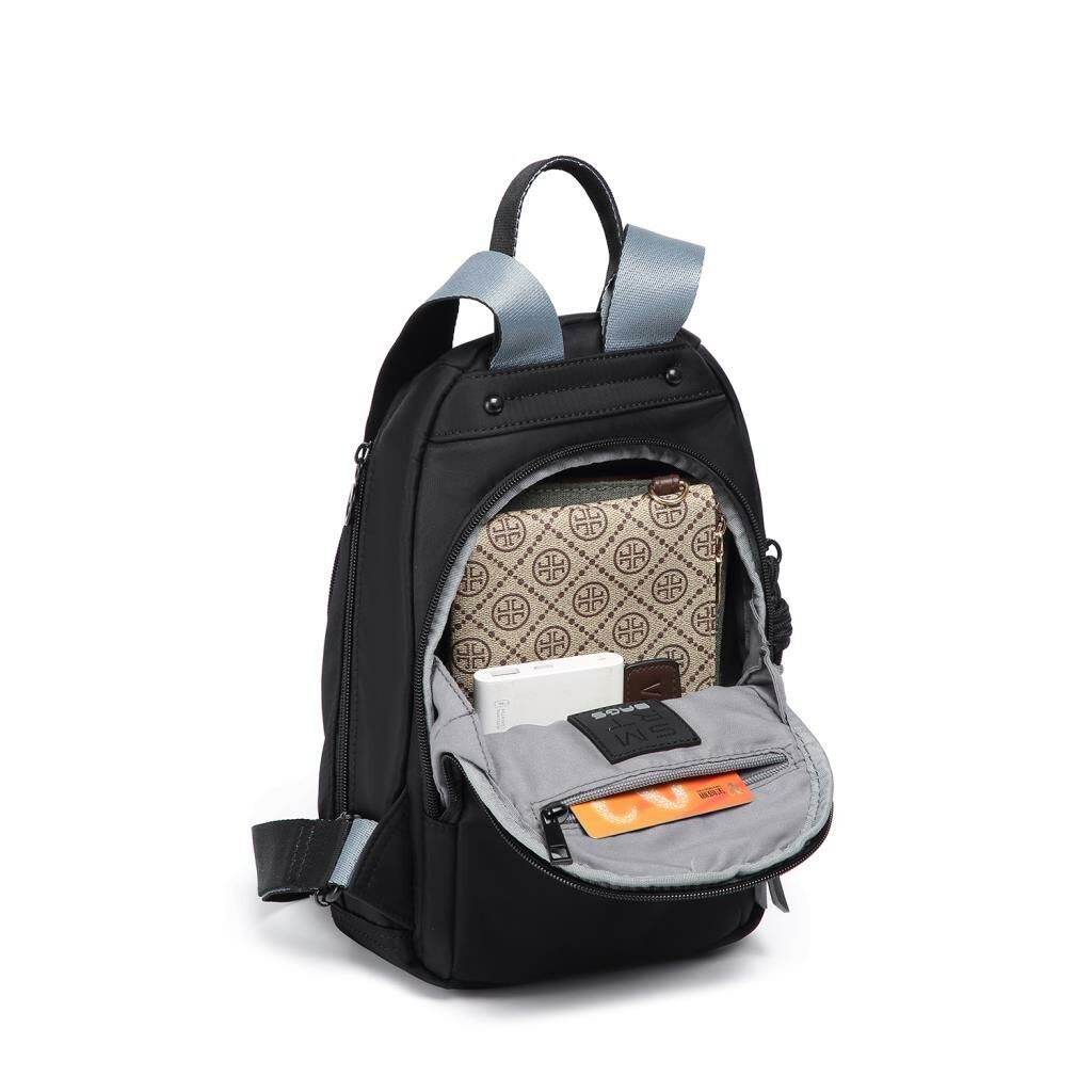 Smart Bags Parlak Kumaş Küçük Boy Askılı Kadın Sırt Çantası 3247 Siyah/Lila