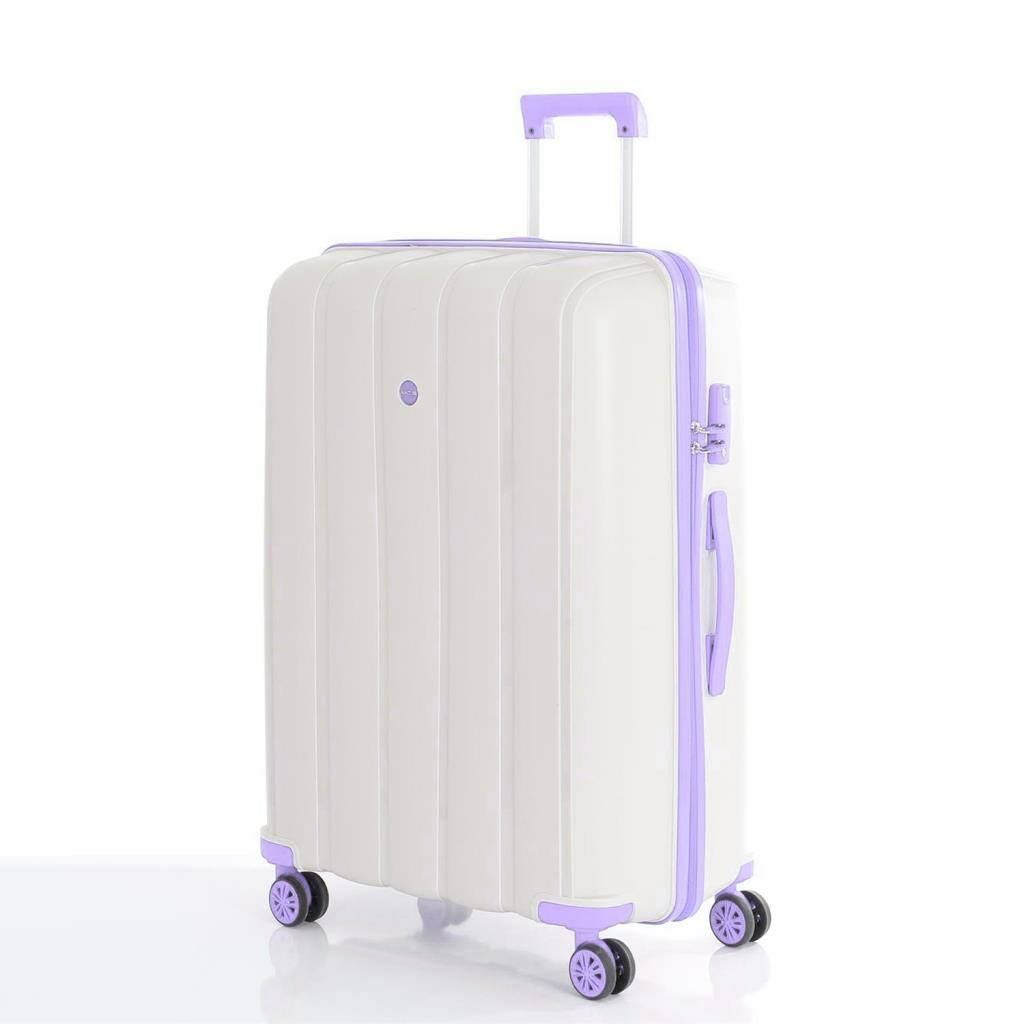 MÇS Bavul Büyük ve Kabin 2li Set Kırılmaz Silikon Valiz V305 Kemik/Lila