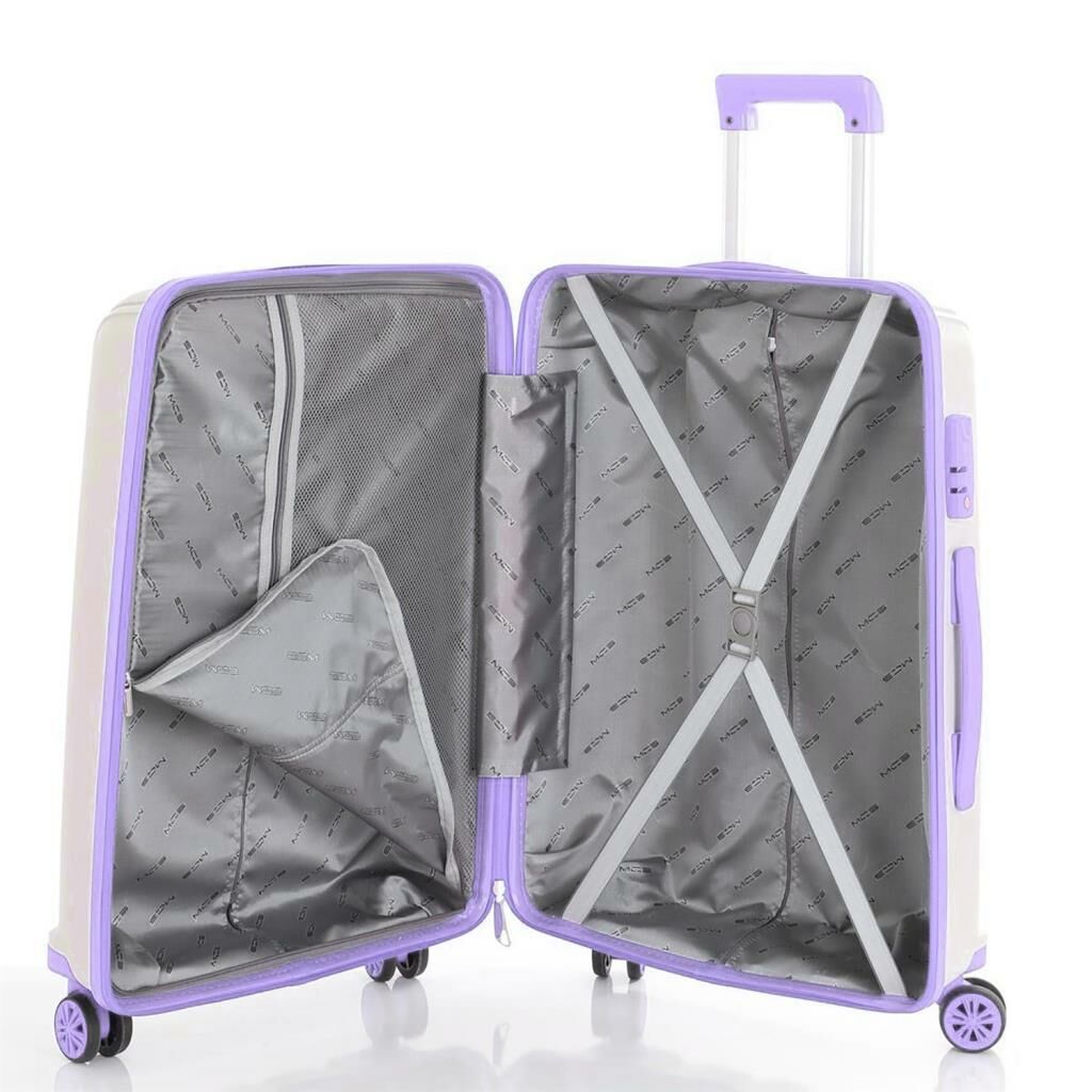 MÇS Bavul Büyük ve Kabin 2li Set Kırılmaz Silikon Valiz V305 Kemik/Lila