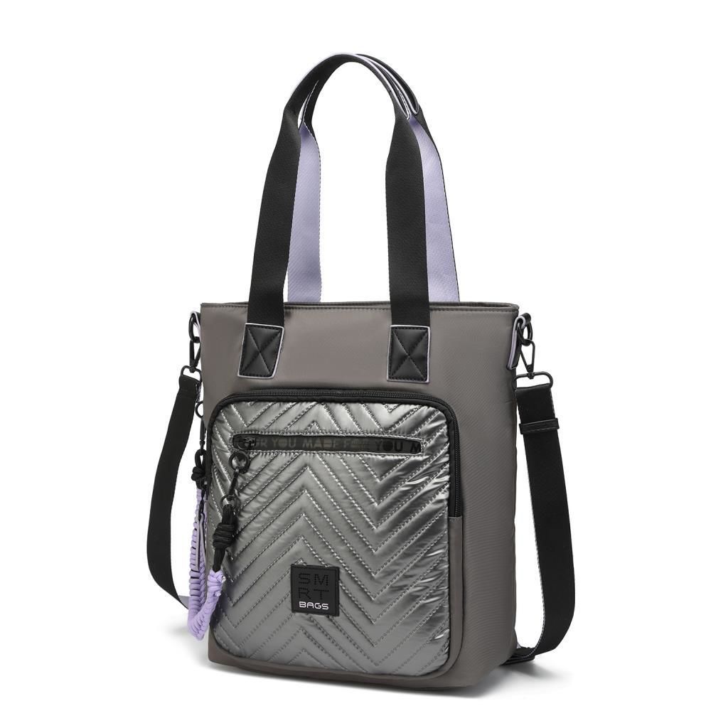 Smart Bags Parlak Kumaş Çapraz Askılı Kadın Omuz Çantası 3248 Gri/Lila