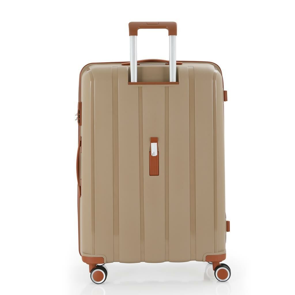 MÇS Bavul Büyük ve Kabin 2li Set Kırılmaz Silikon Valiz V305 Şampanya/Kahve