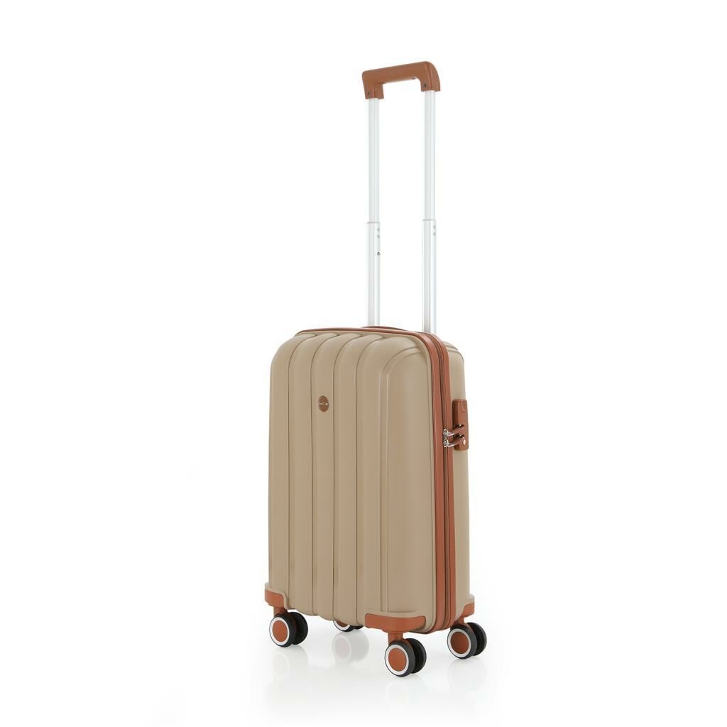 MÇS Bavul Büyük ve Kabin 2li Set Kırılmaz Silikon Valiz V305 Şampanya/Kahve