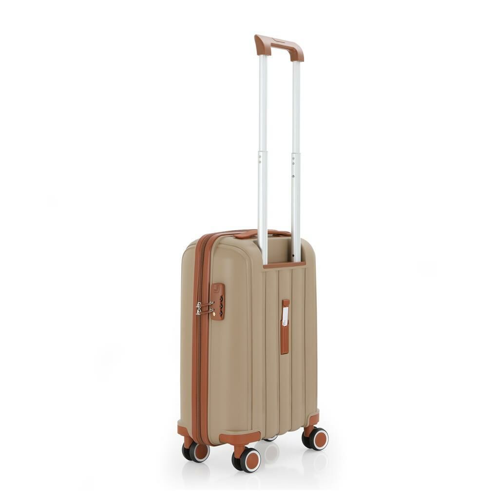 MÇS Bavul Büyük ve Kabin 2li Set Kırılmaz Silikon Valiz V305 Şampanya/Kahve