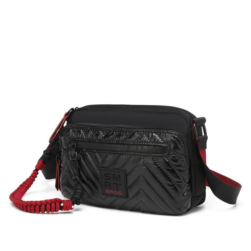 Smart Bags Parlak Kumaş Çapraz Askılı Kadın Postacı Çantası 3249 Siyah/Bordo