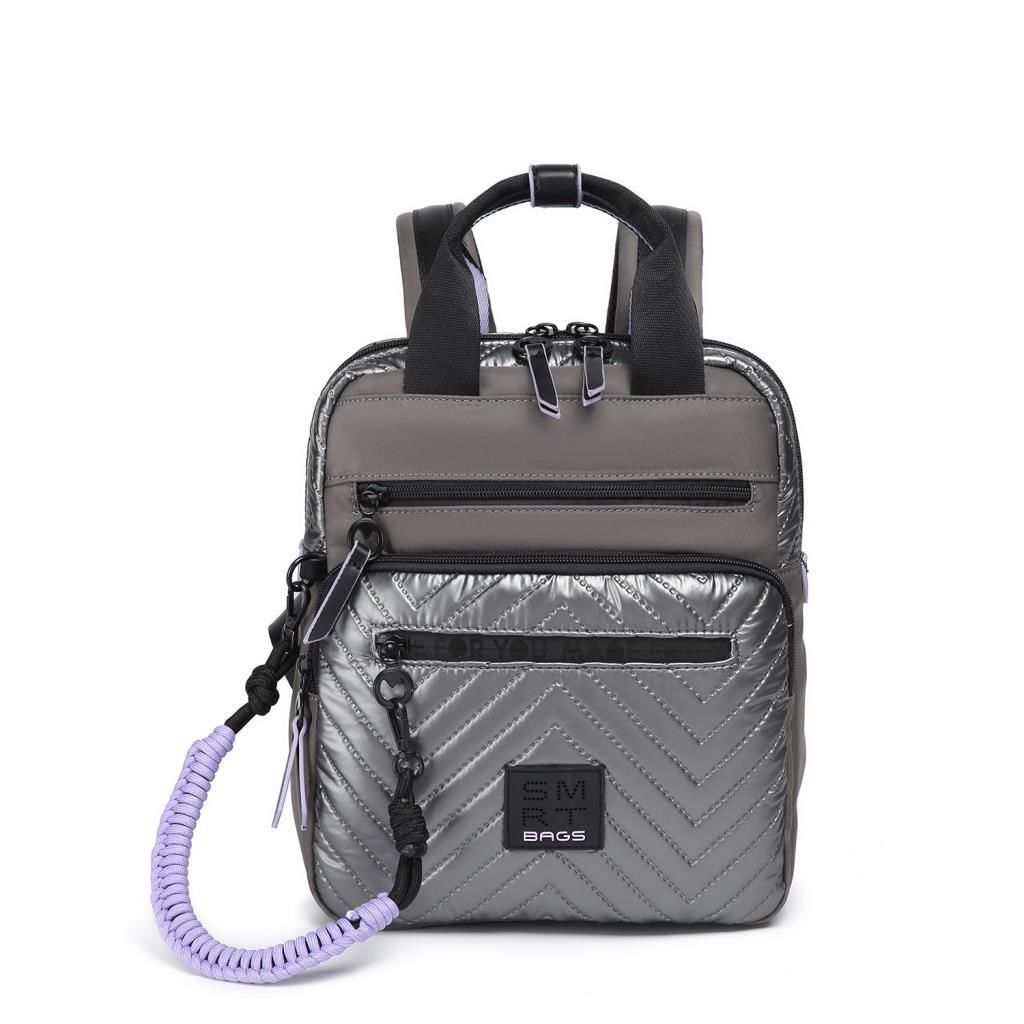 Smart Bags Parlak Kumaş Küçük Boy Askılı Kadın Sırt Çantası 3250 Gri/Lila
