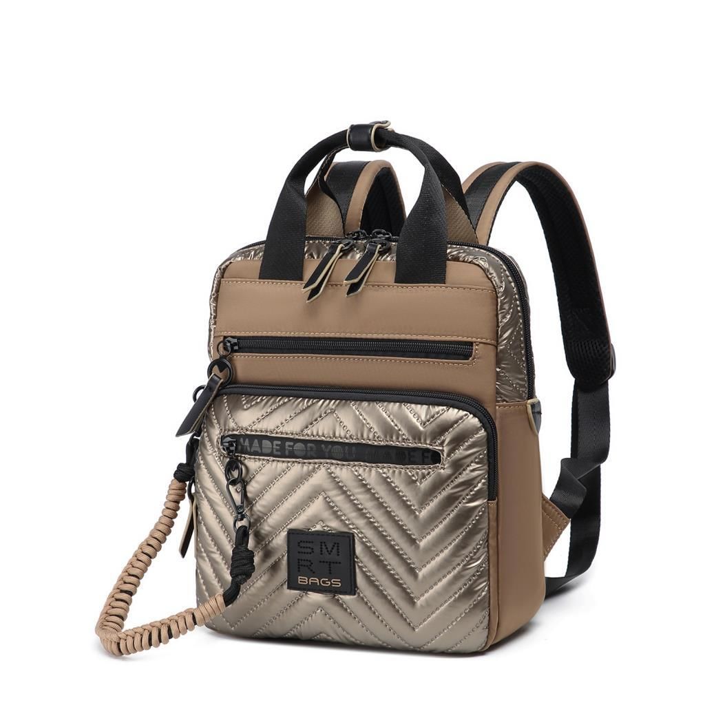 Smart Bags Parlak Kumaş Küçük Boy Askılı Kadın Sırt Çantası 3250 Taba