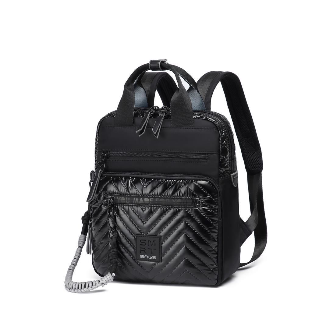 Smart Bags Parlak Kumaş Küçük Boy Askılı Kadın Sırt Çantası 3250 Siyah/Gri