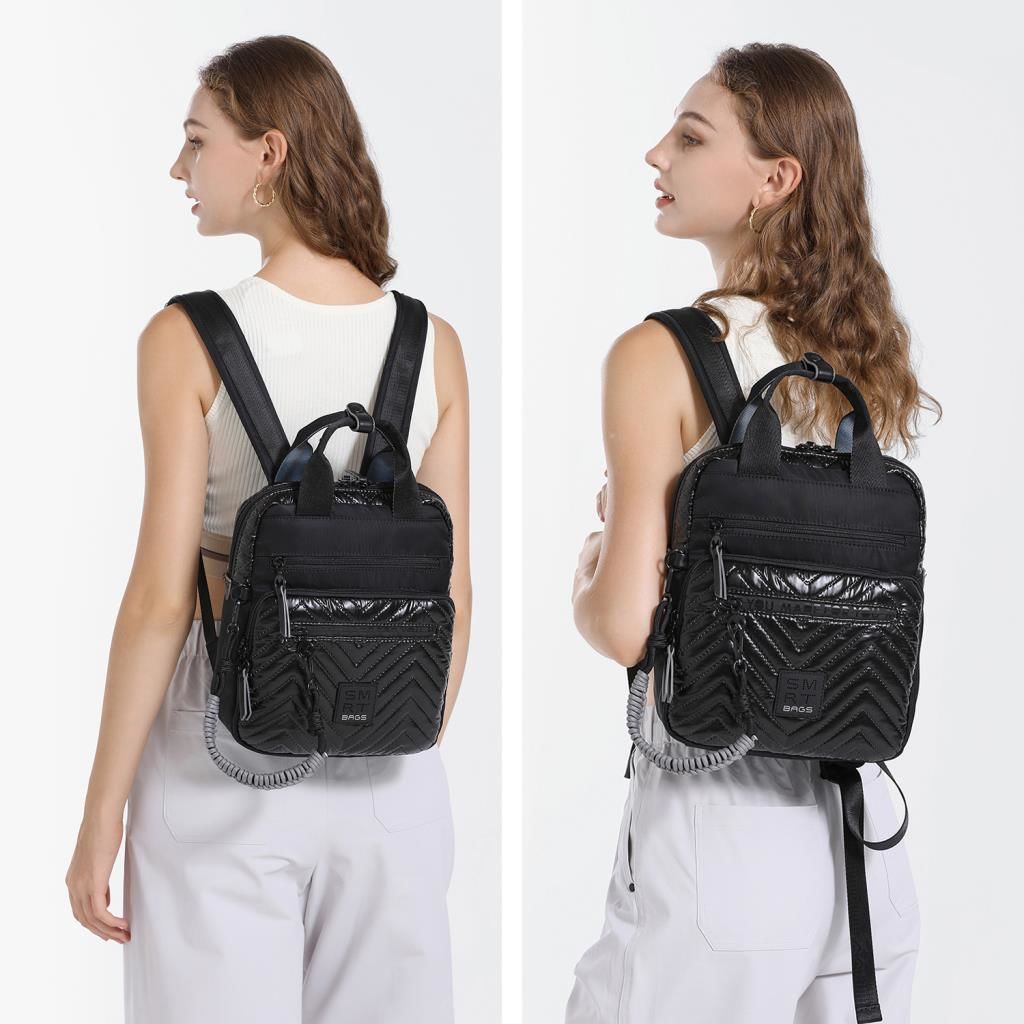 Smart Bags Parlak Kumaş Küçük Boy Askılı Kadın Sırt Çantası 3250 Siyah/Bordo