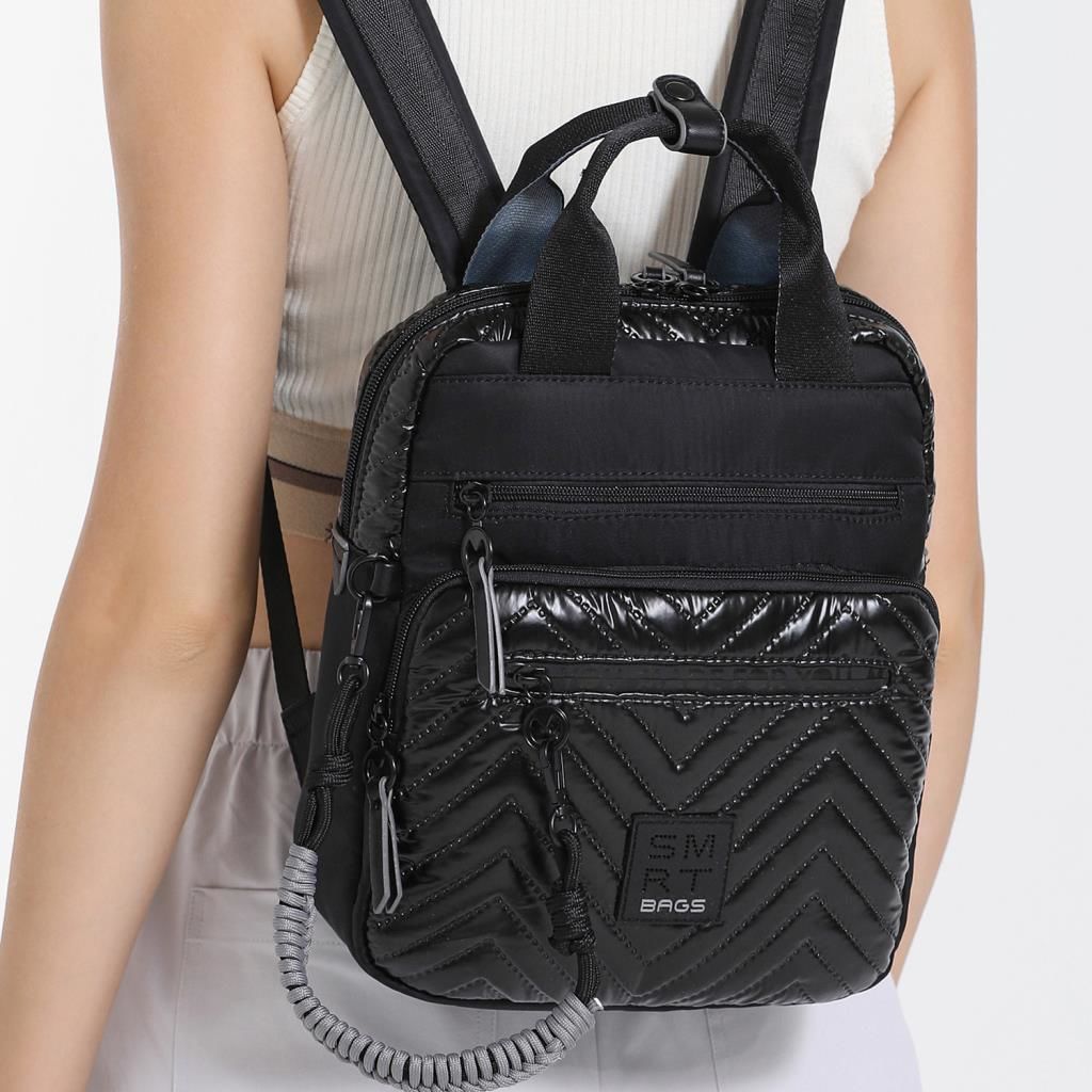 Smart Bags Parlak Kumaş Küçük Boy Askılı Kadın Sırt Çantası 3250 Siyah/Bordo
