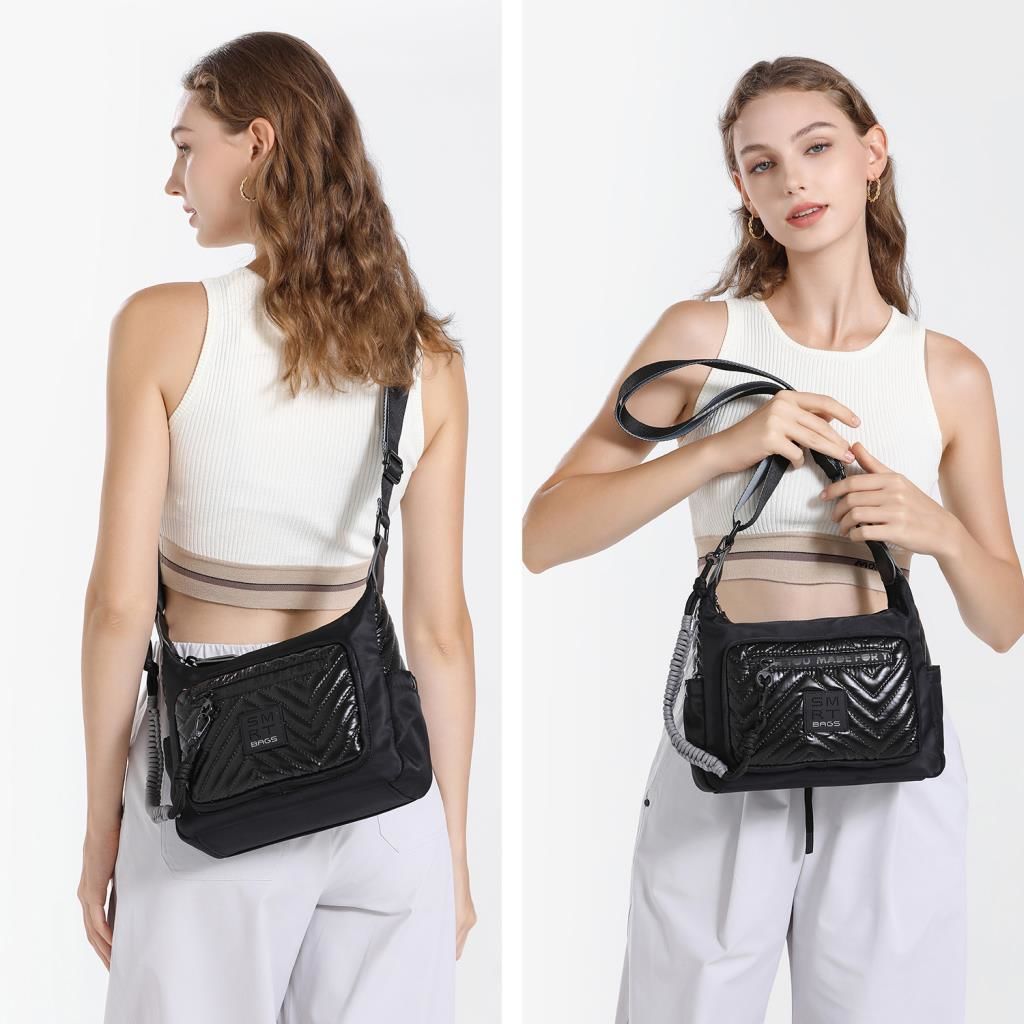 Smart Bags Parlak Kumaş Çapraz Askılı Kadın Postacı Çantası 3251 Siyah/Lila