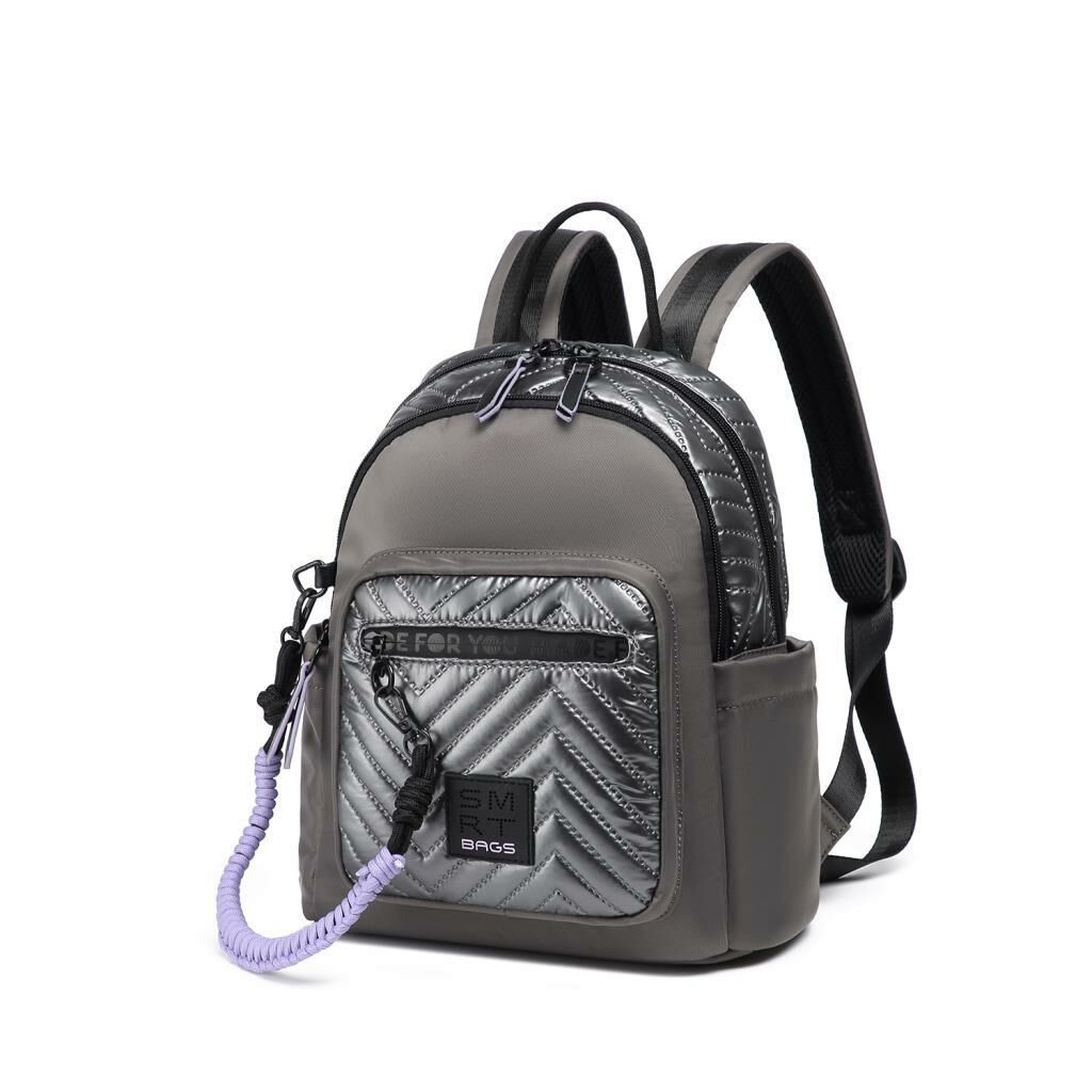 Smart Bags Parlak Kumaş Küçük Boy Askılı Kadın Sırt Çantası 3252 Gri/Lila