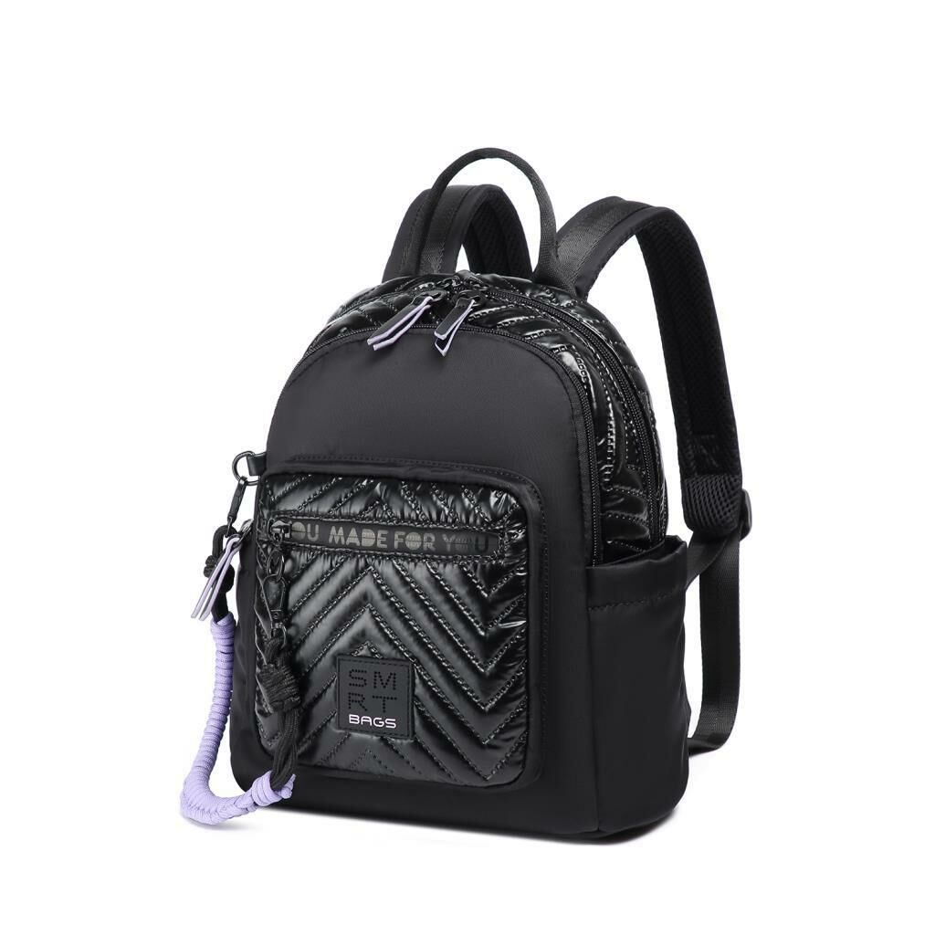 Smart Bags Parlak Kumaş Küçük Boy Askılı Kadın Sırt Çantası 3252 Siyah/Lila