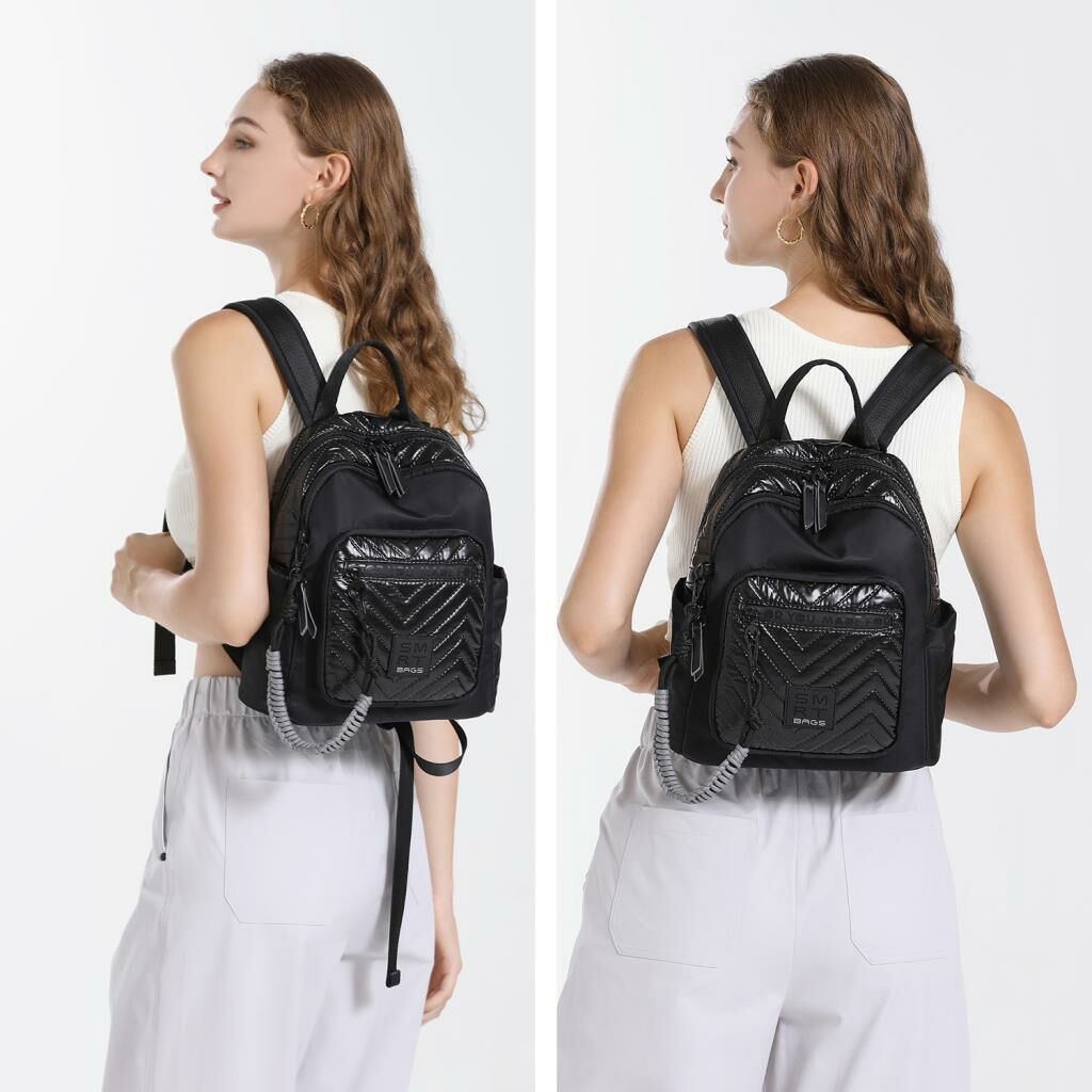 Smart Bags Parlak Kumaş Küçük Boy Askılı Kadın Sırt Çantası 3252 Siyah/Lila