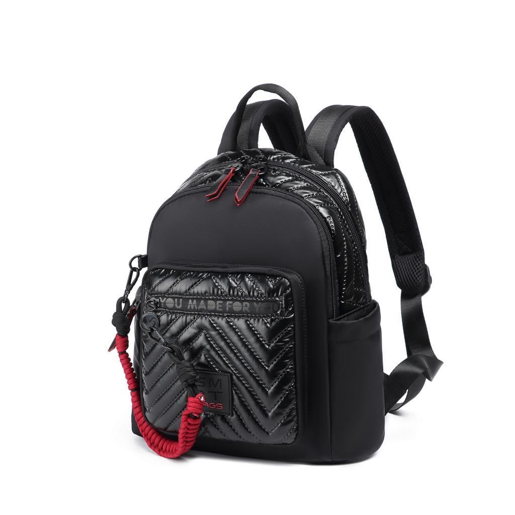Smart Bags Parlak Kumaş Küçük Boy Askılı Kadın Sırt Çantası 3252 Siyah/Bordo
