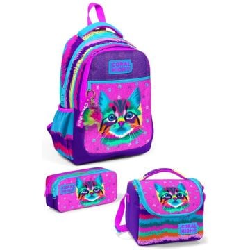Coral High Desenli Okul Çantası Beslenme Kalemlik 3lü Set 23477