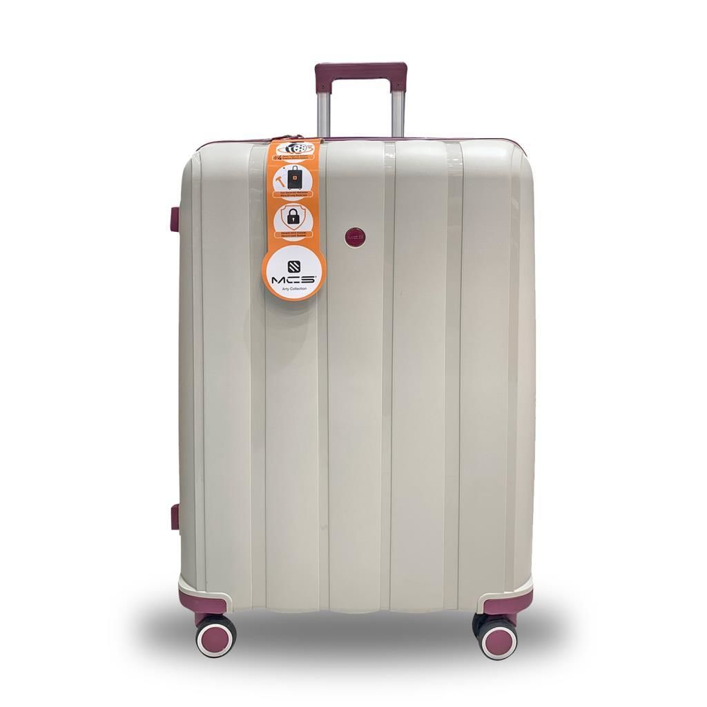 MÇS Bavul Büyük ve Orta 2li Set Kırılmaz Silikon Valiz V305 Kemik/Mürdüm