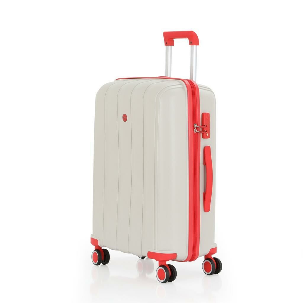 MÇS Bavul Büyük ve Orta 2li Set Kırılmaz Silikon Valiz V305 Kemik/Mercan