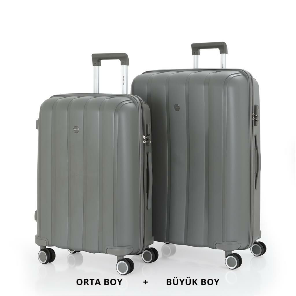 MÇS Bavul Büyük ve Orta 2li Set Kırılmaz Silikon Valiz V305 Gri
