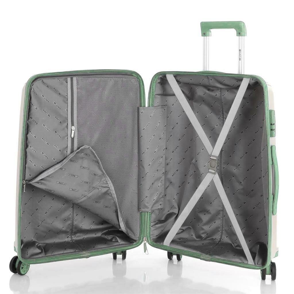 MÇS Bavul Büyük ve Orta 2li Set Kırılmaz Silikon Valiz V305 Kemik/SuYeşili