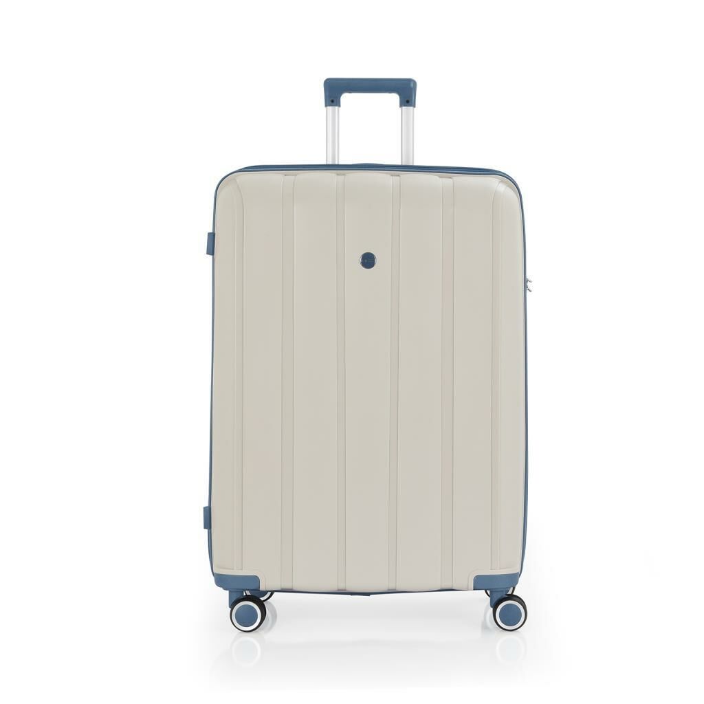MÇS Bavul Büyük ve Orta 2li Set Kırılmaz Silikon Valiz V305 Kemik/SkyBlue