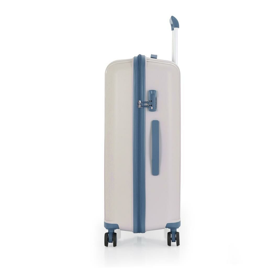 MÇS Bavul Büyük ve Orta 2li Set Kırılmaz Silikon Valiz V305 Kemik/SkyBlue
