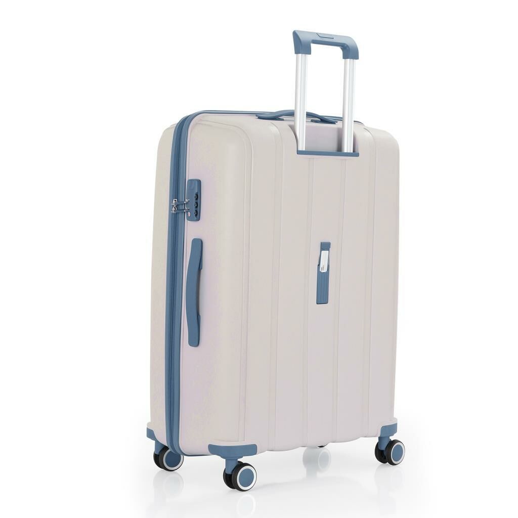 MÇS Bavul Büyük ve Orta 2li Set Kırılmaz Silikon Valiz V305 Kemik/SkyBlue