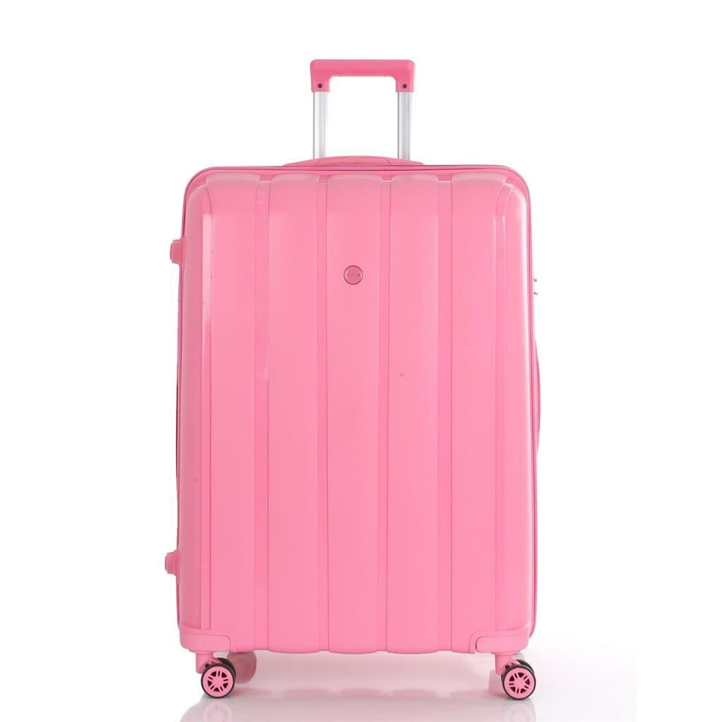 MÇS Bavul Büyük ve Orta 2li Set Kırılmaz Silikon Valiz V305 Pembe