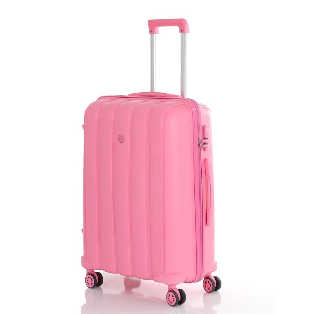 MÇS Bavul Büyük ve Orta 2li Set Kırılmaz Silikon Valiz V305 Pembe